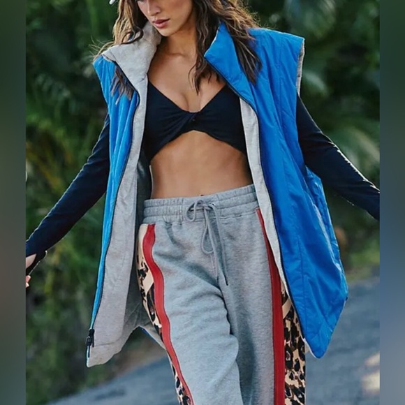 NWT Free People Slalom Reversible Fleece in Stellar Blue